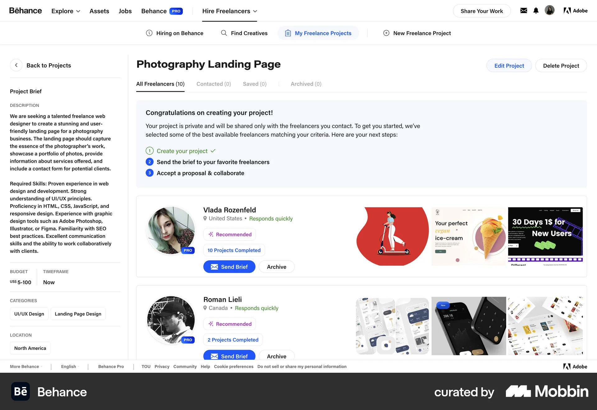 Behance Web Progress screen