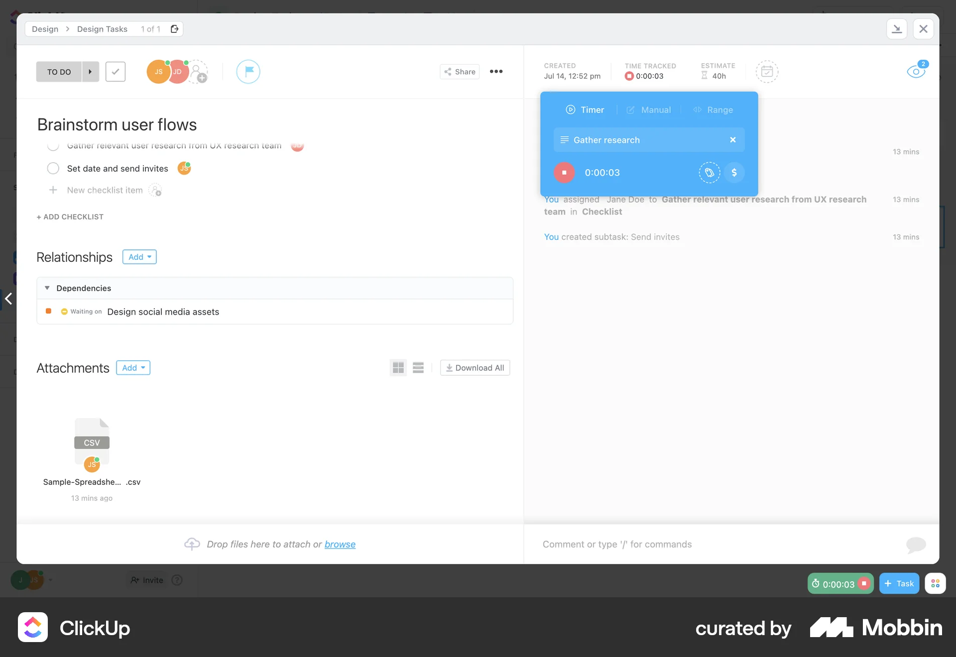 ClickUp Web Timer & Clock screen