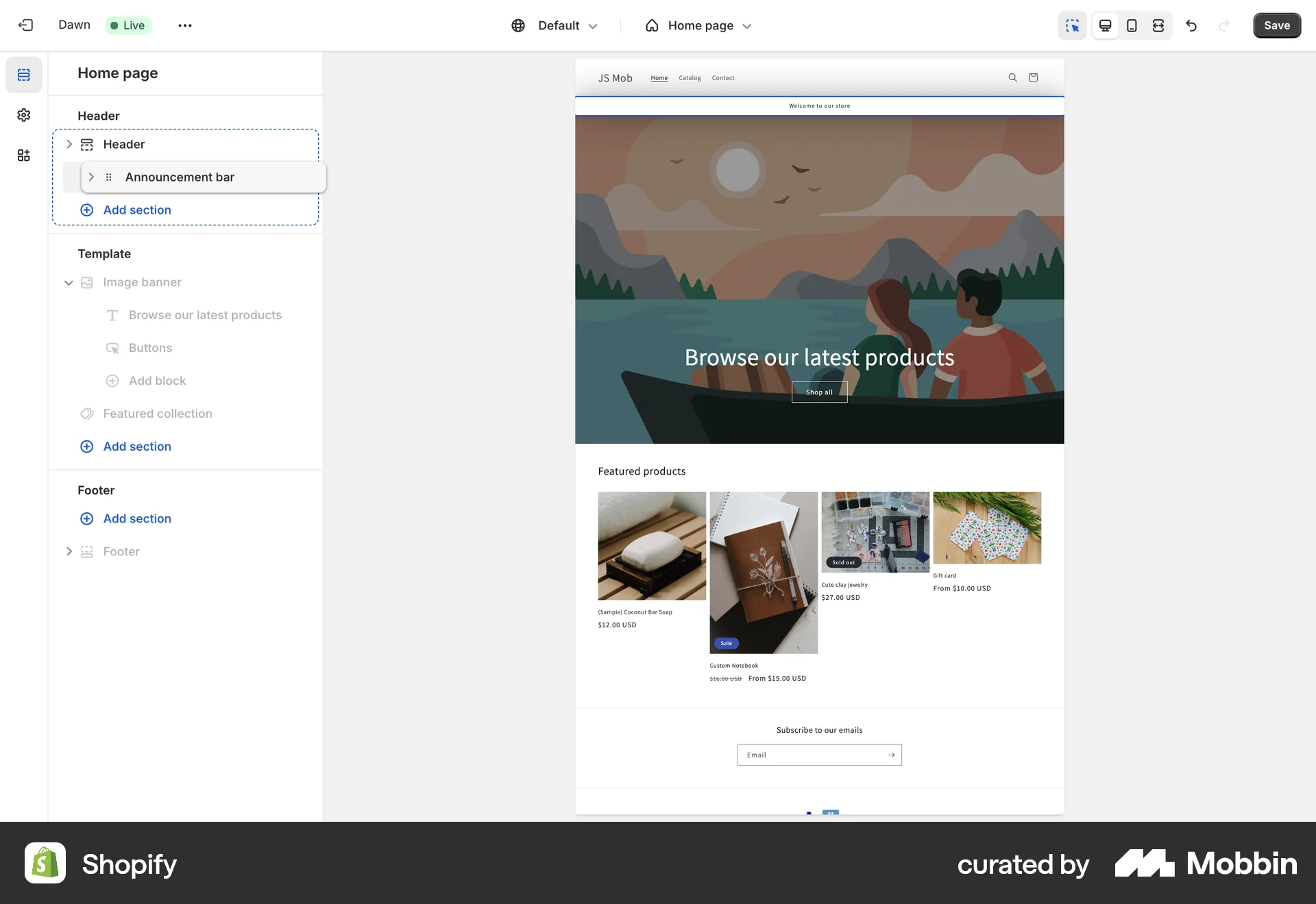 Shopify Web Reorder screen