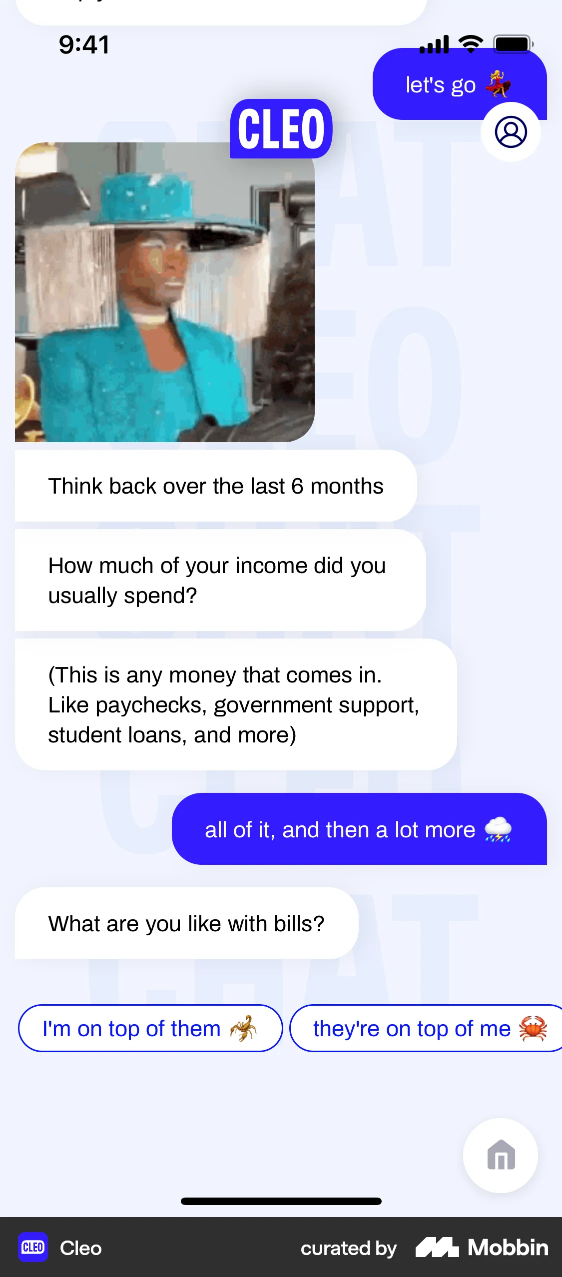 Cleo iOS Chat Bot screen