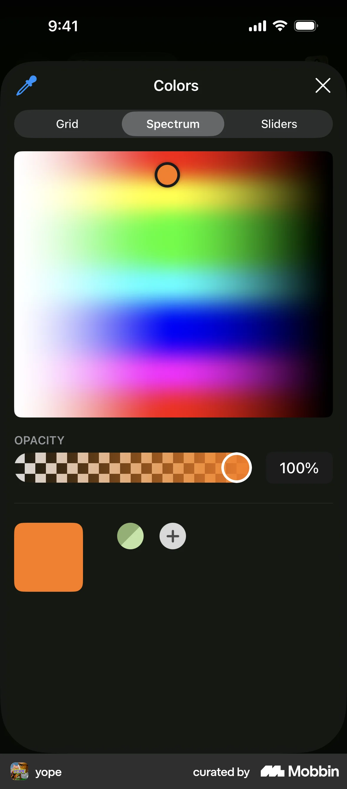 yope iOS screen containing Slider UI element