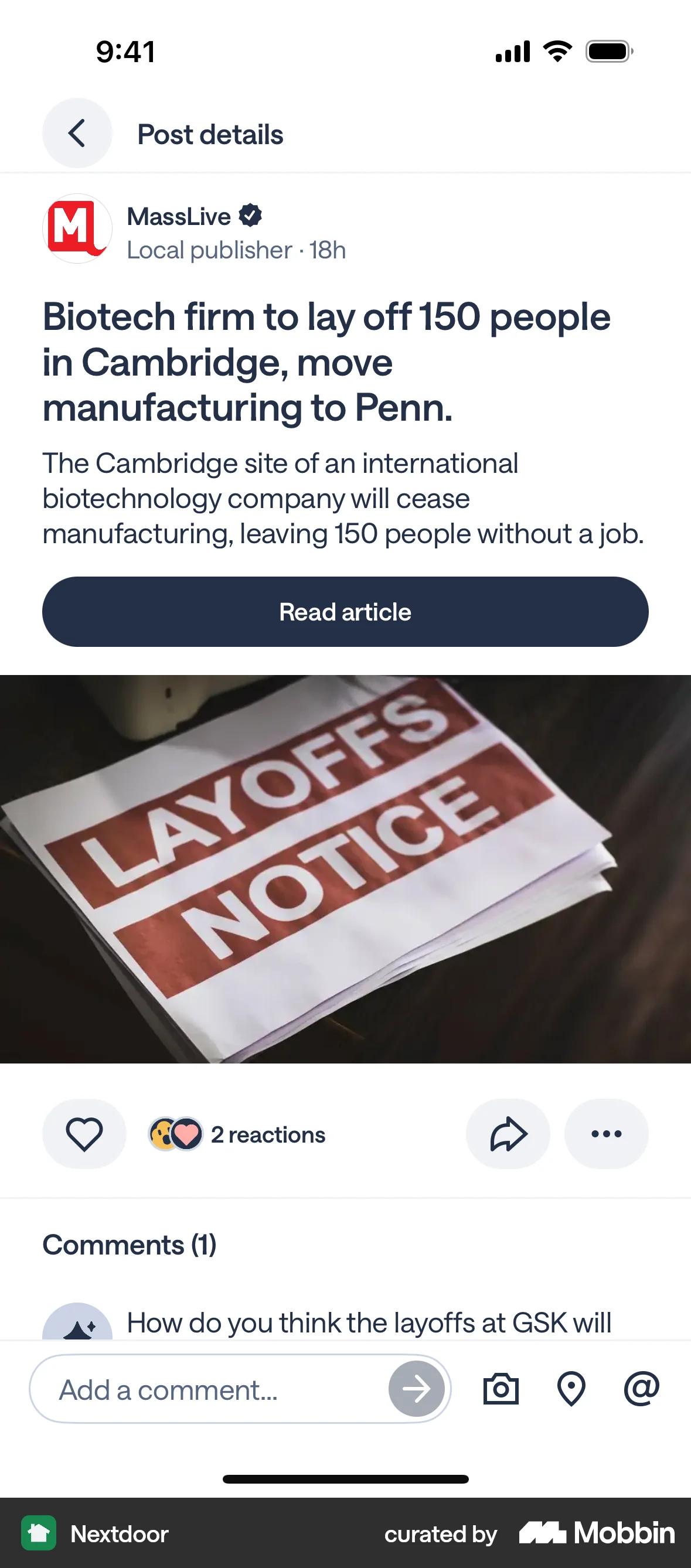 Nextdoor iOS Post Detail screen