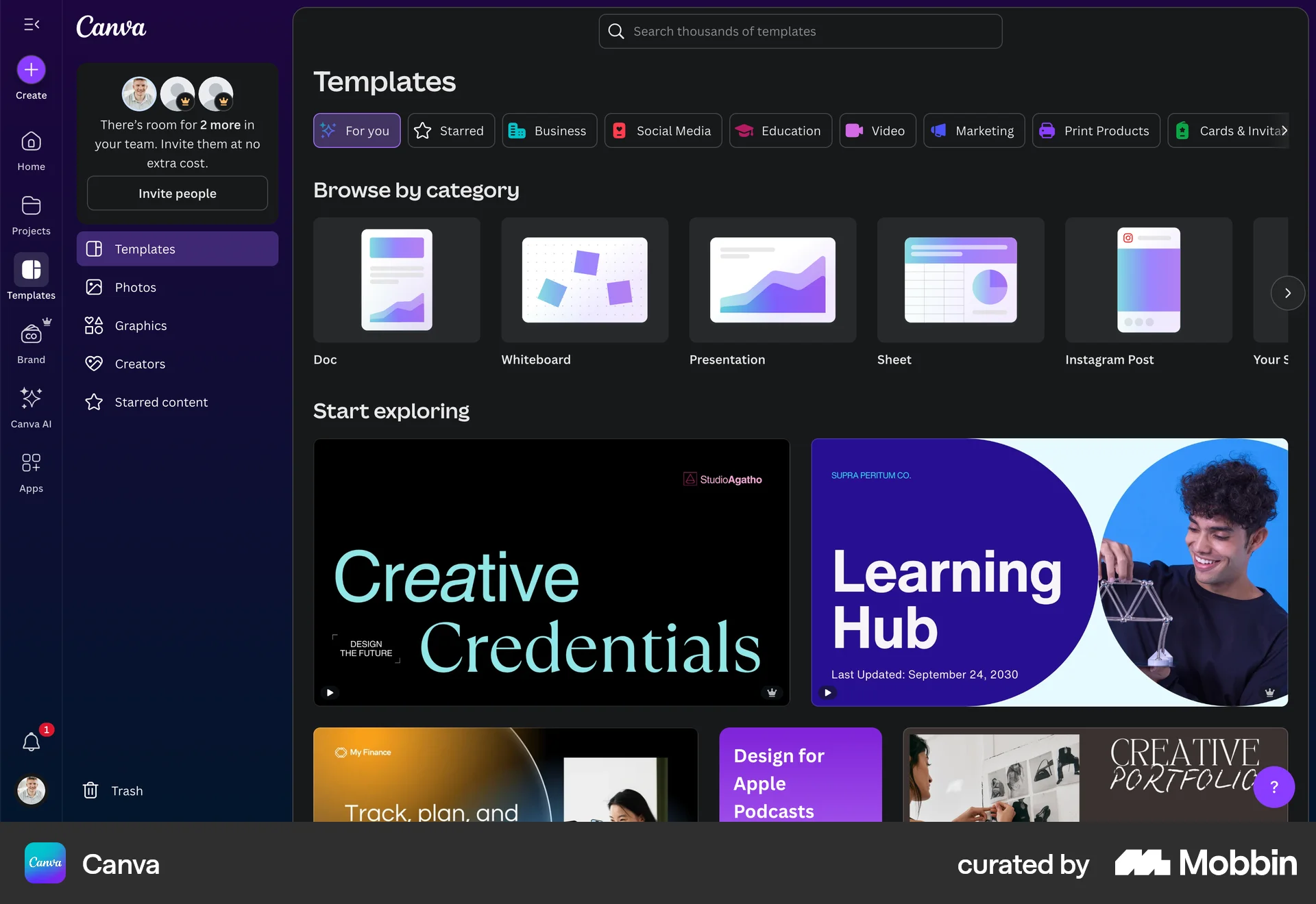 Canva Web Dark Mode screen