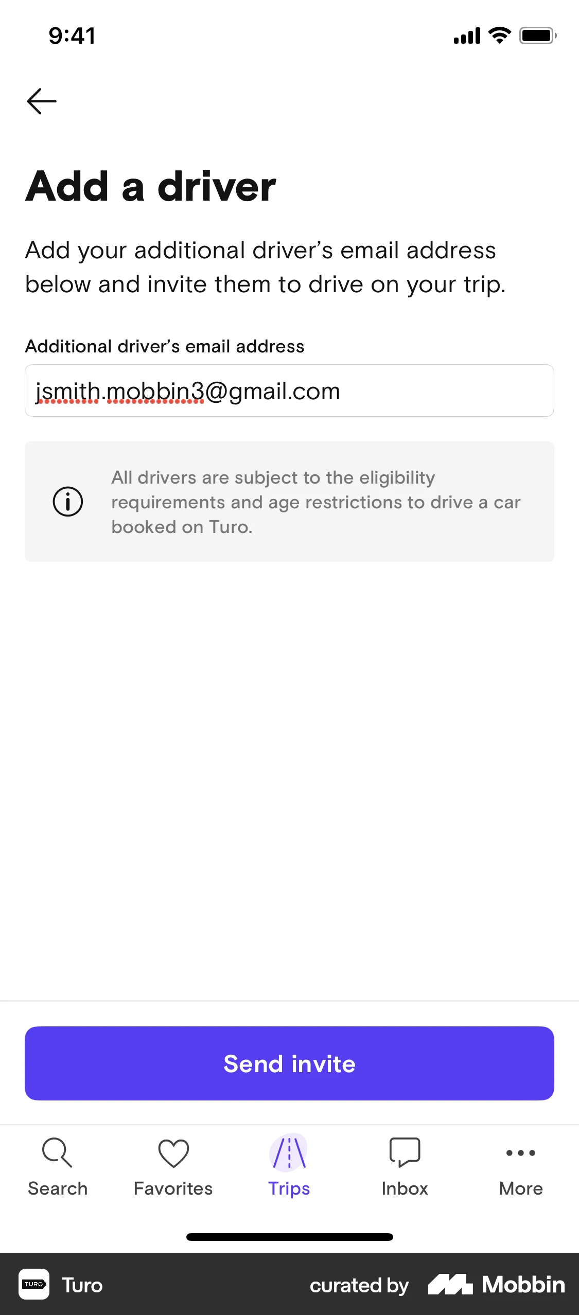 Turo iOS Invite Teammates screen