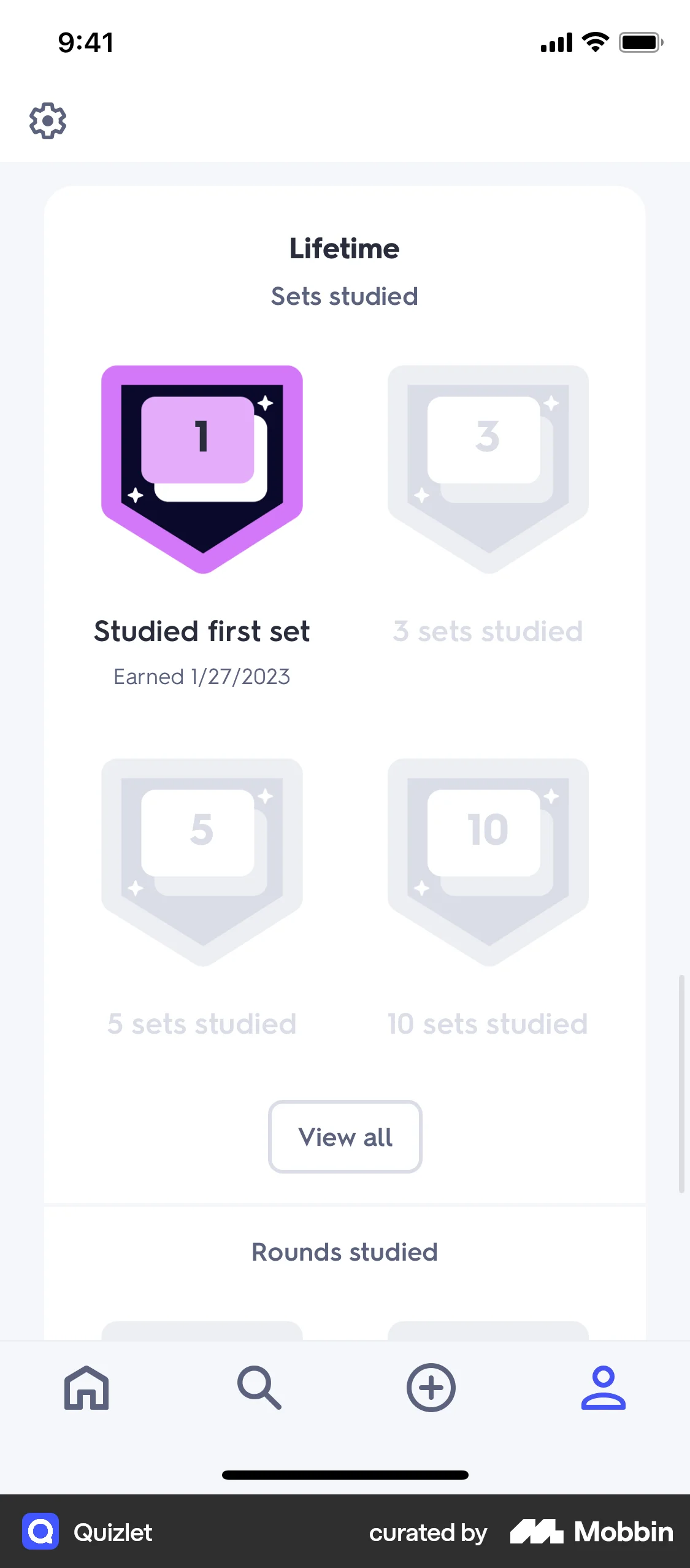 Quizlet iOS Achievements & Awards screen