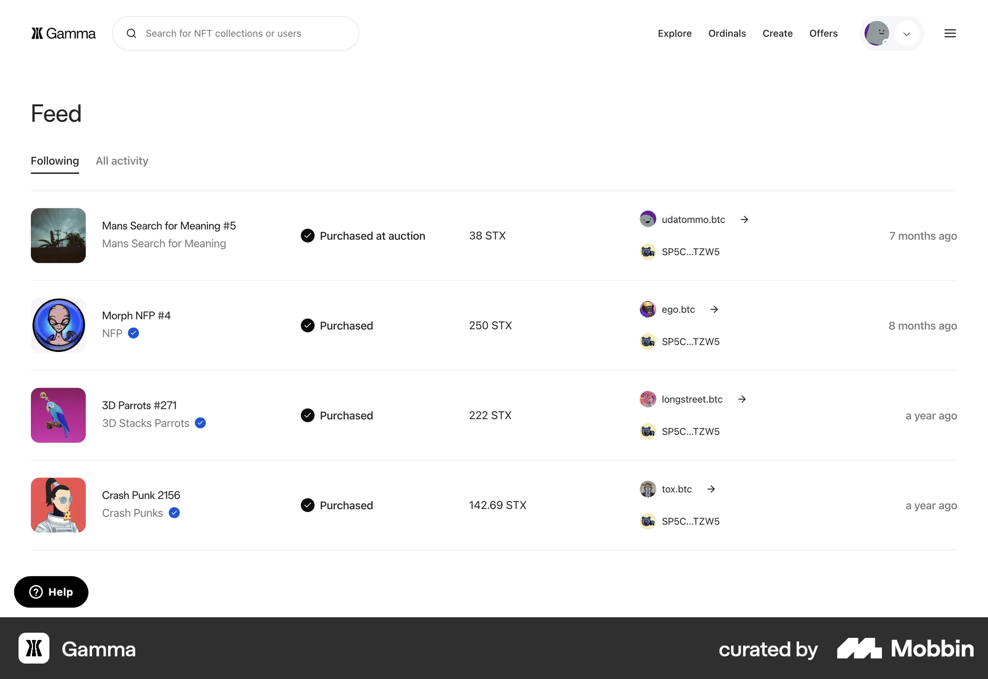 Gamma Web Social Feed screen
