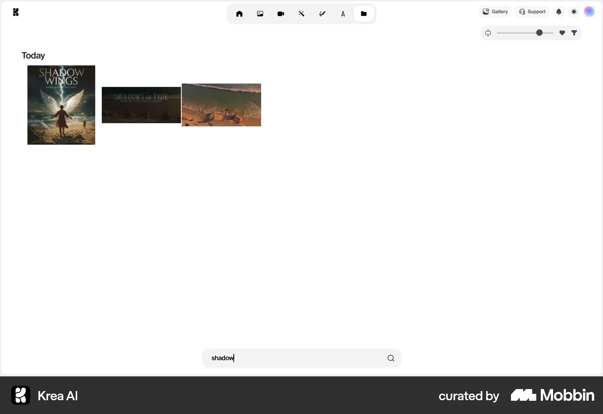 Krea AI Web Search screen