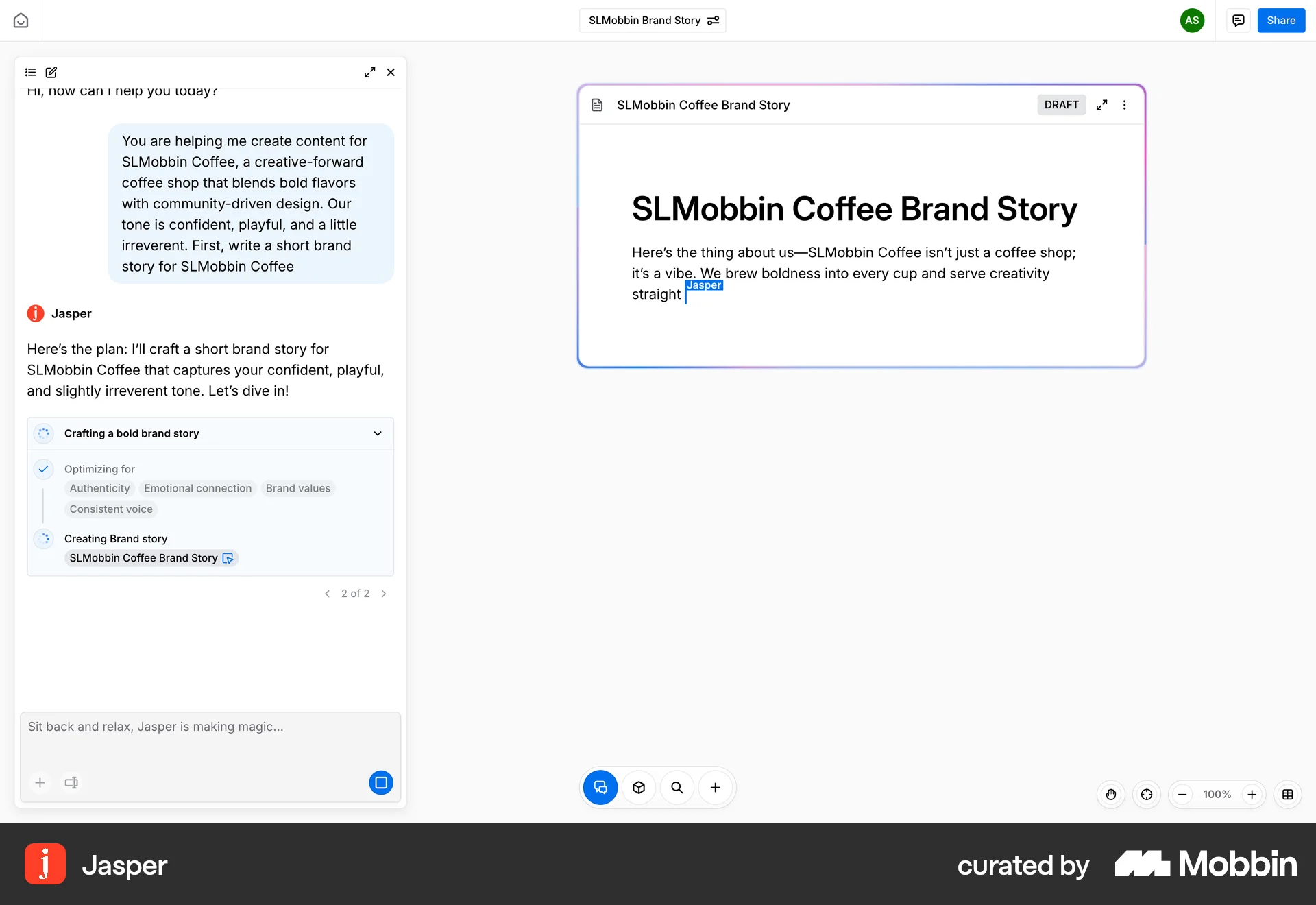 Jasper Web screen containing Loading Indicator UI element
