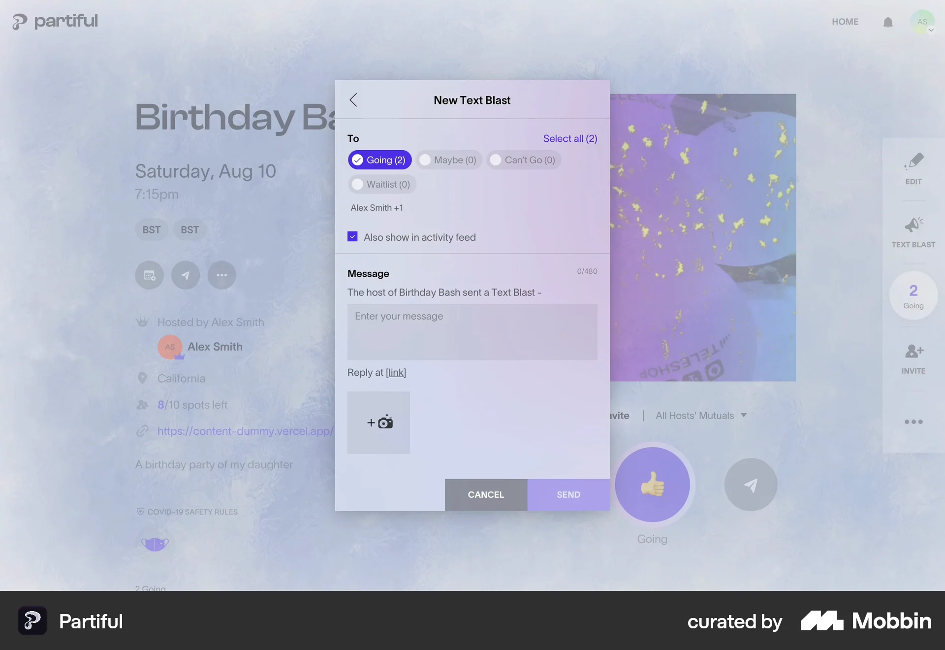 Partiful Web Lifestyle App screen