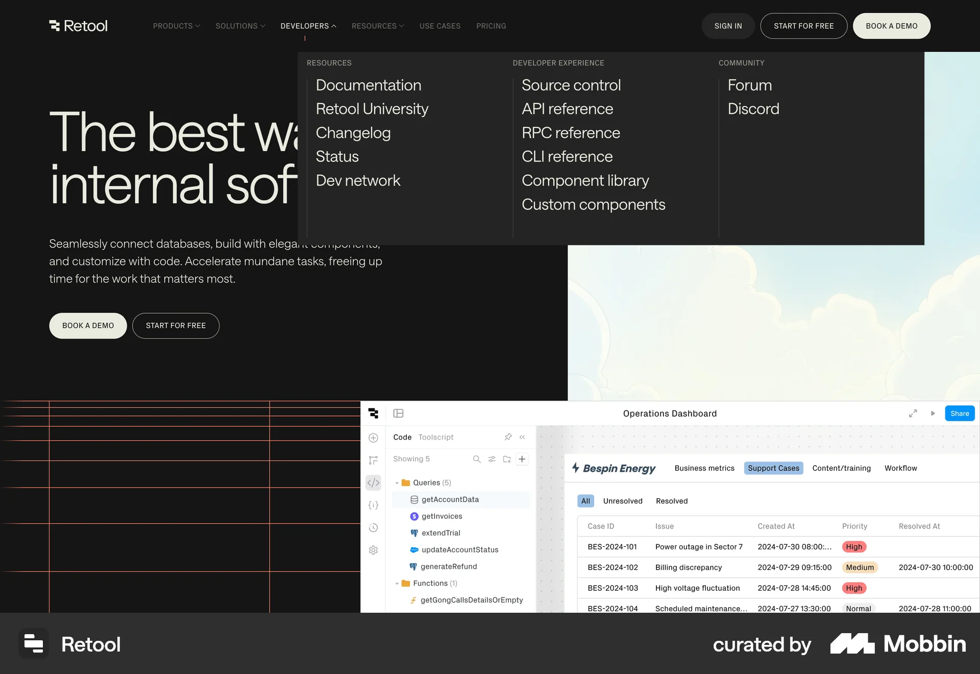 Retool Web screen containing Navigation Menu UI element