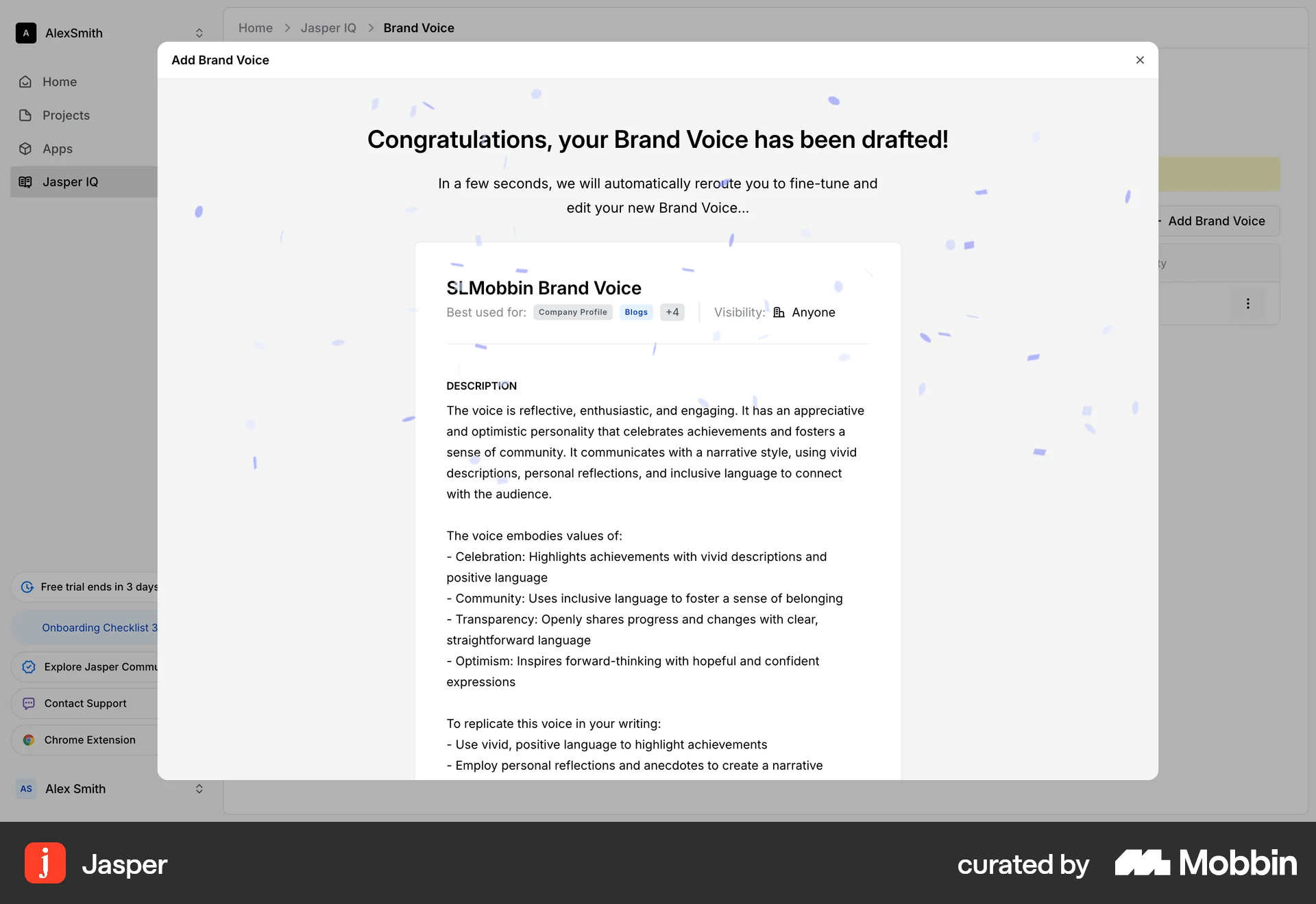 Jasper Web Acknowledgement & Success screen