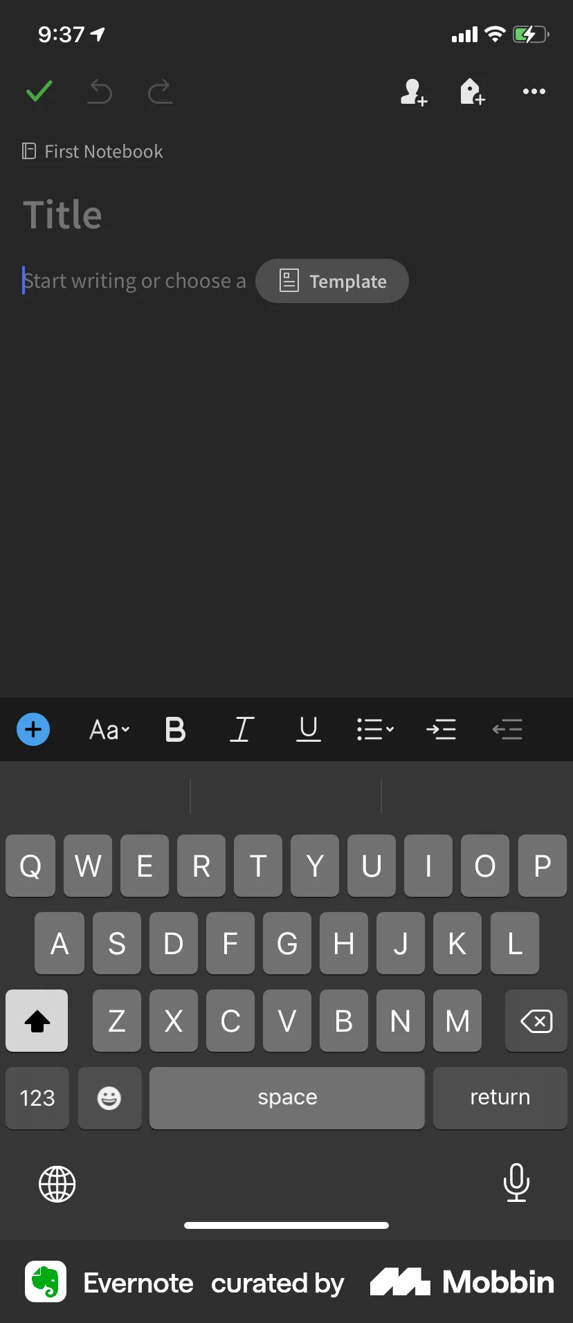 Evernote iOS Note Detail screen