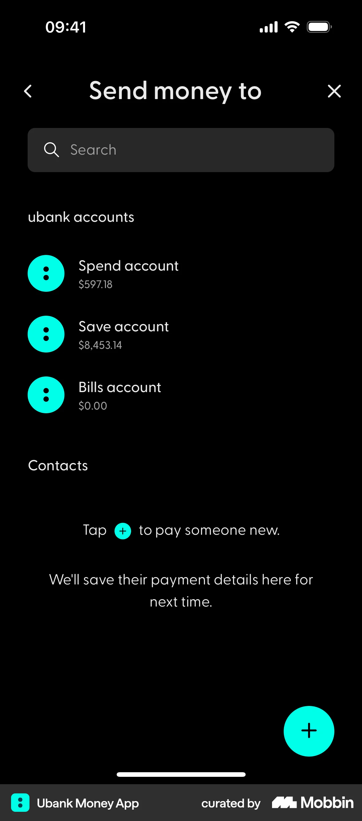 Ubank Money App iOS Dark Mode screen