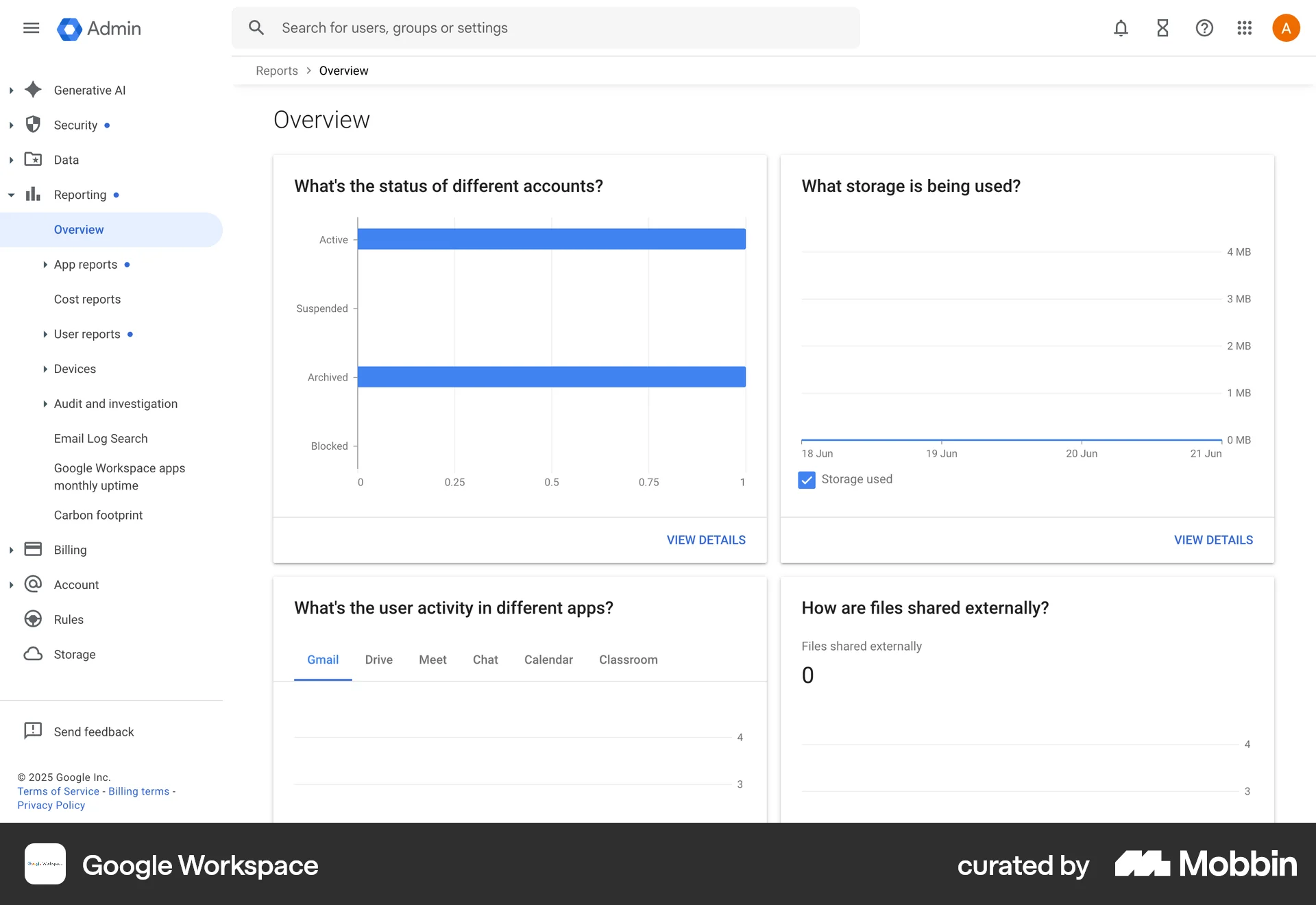 Google Workspace Web Charts screen