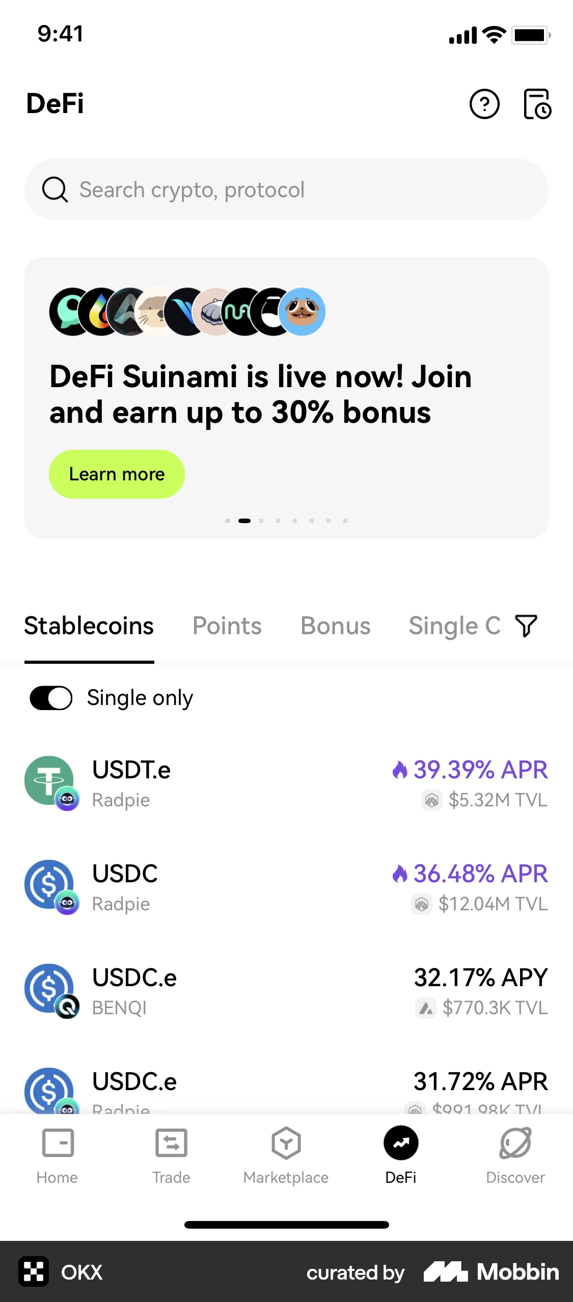 OKX iOS screen containing Tab UI element