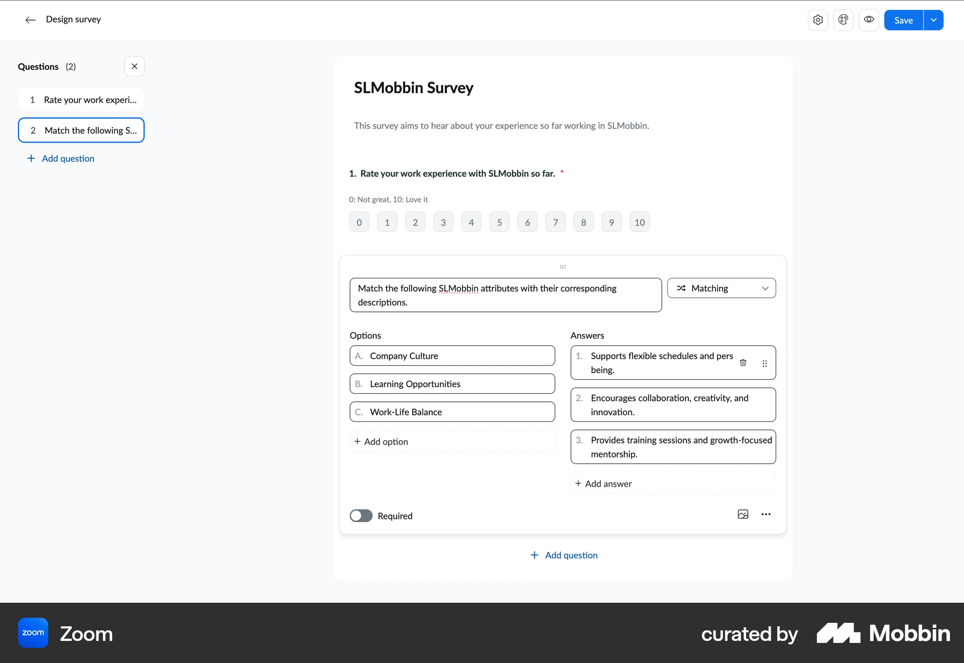 Zoom Web screen containing Rating Control UI element