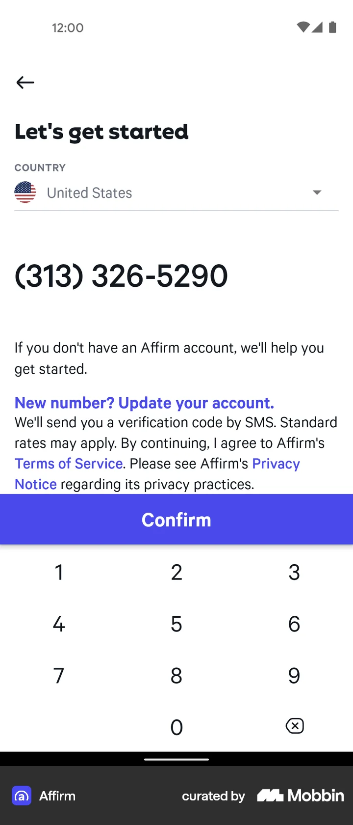 Affirm Verification Code Affirm Android Verification code entry | Mobbin