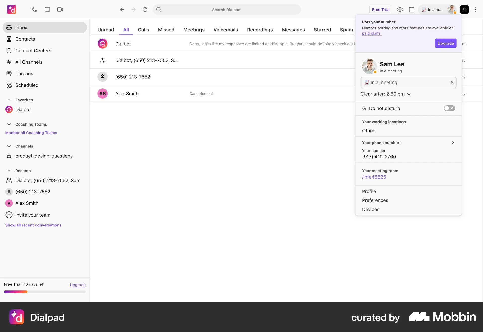 Dialpad Web screen containing Switch UI element