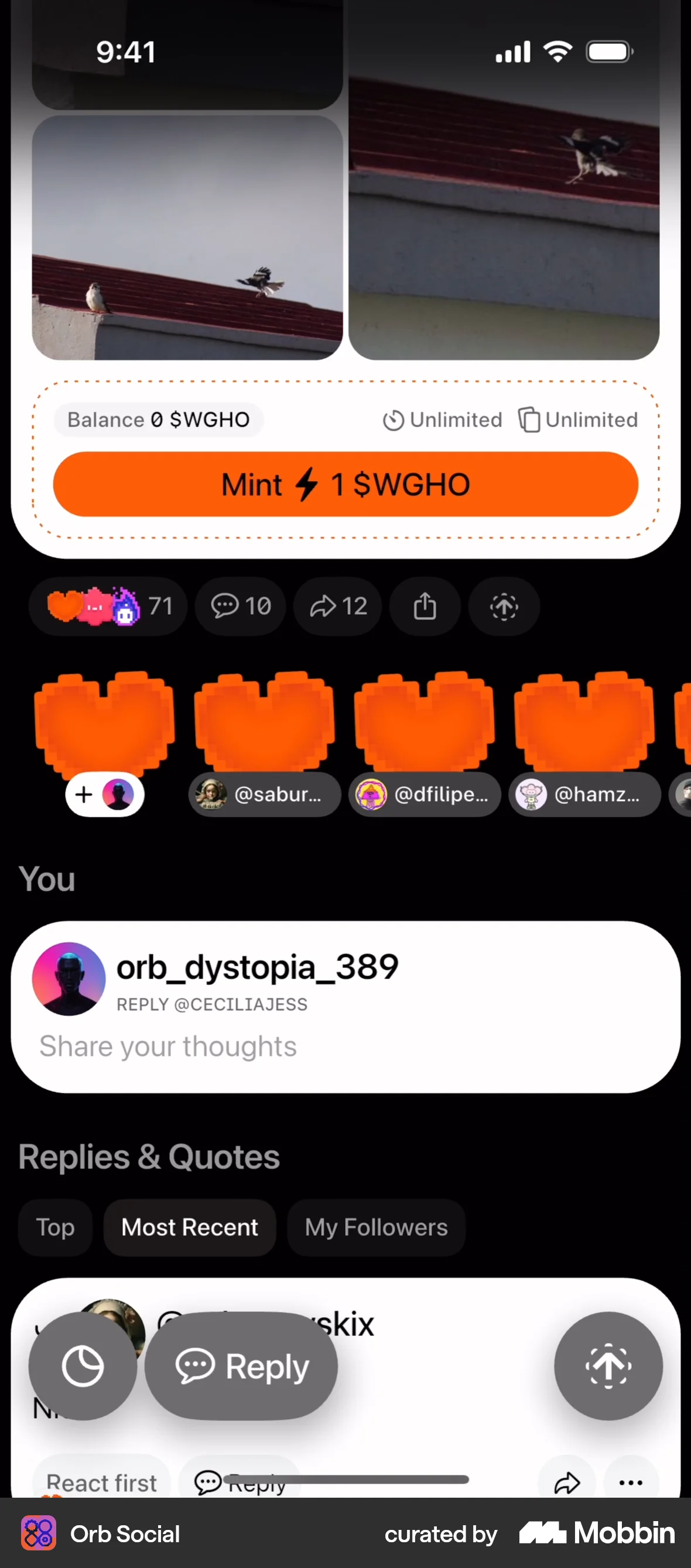 Orb Social iOS screen containing Chip UI element
