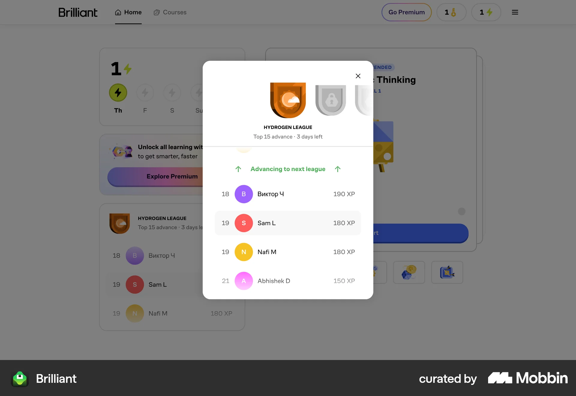 Brilliant Web Leaderboard screen