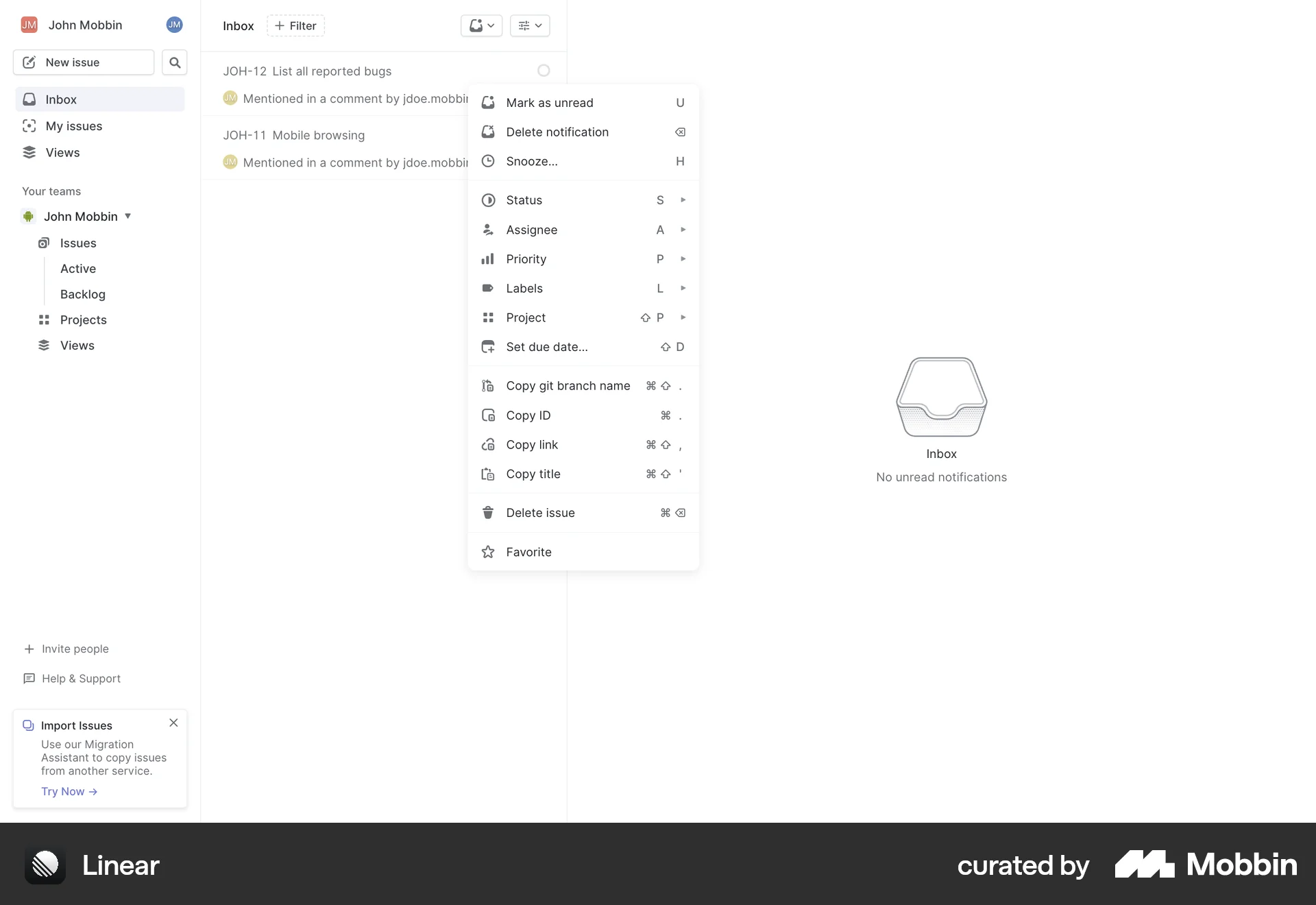 Linear Web screen containing Keyboard Key UI element
