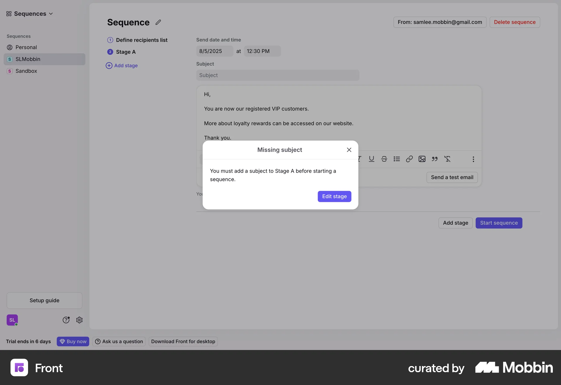 Front Web Error screen