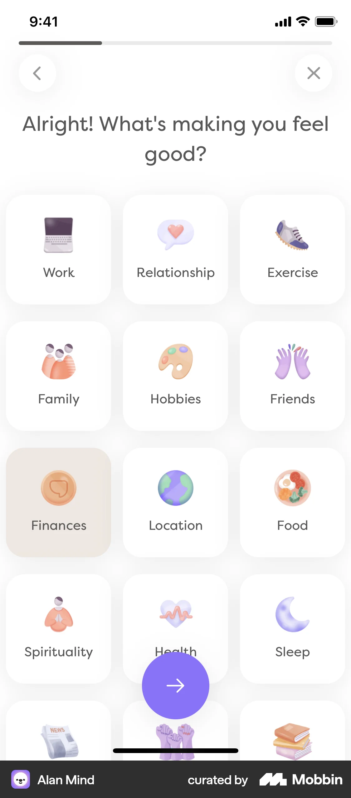 Alan Mind iOS Quiz screen