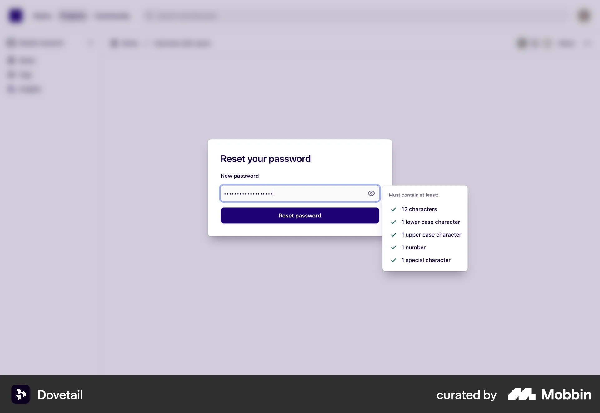 Dovetail Web Forgot Password screen