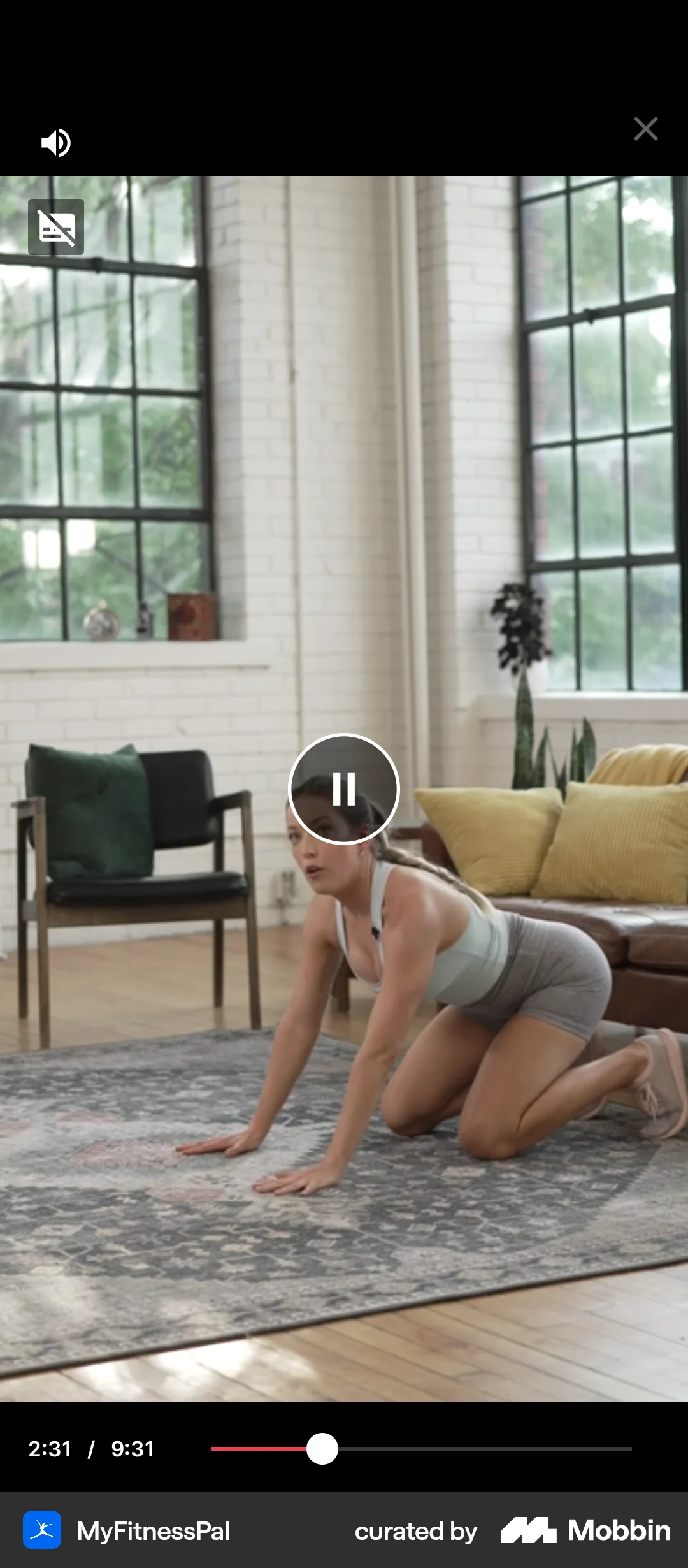 MyFitnessPal Android Video Player screen