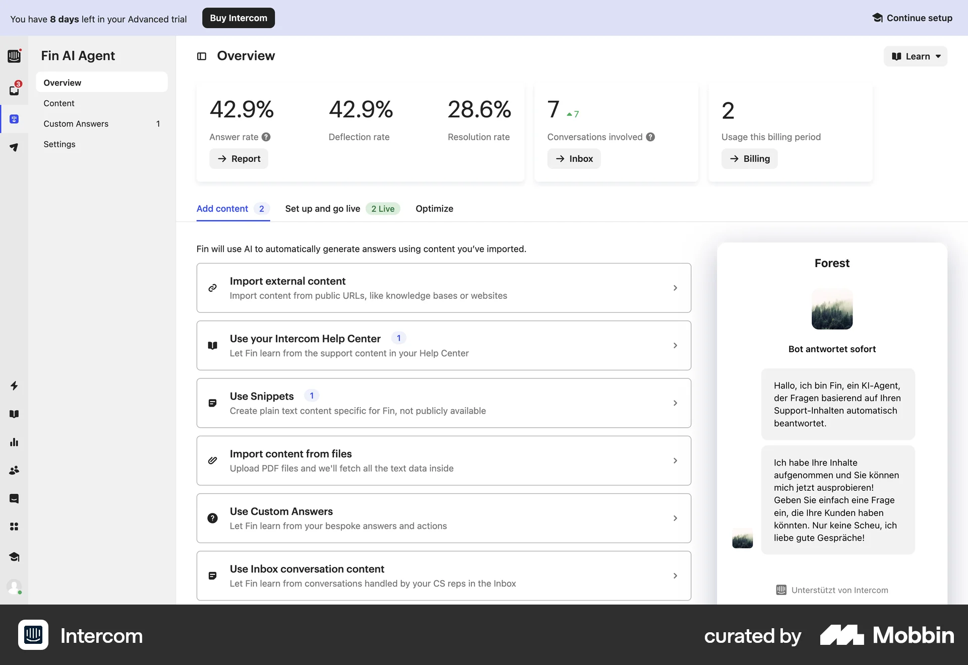 Intercom Web CRM App screen