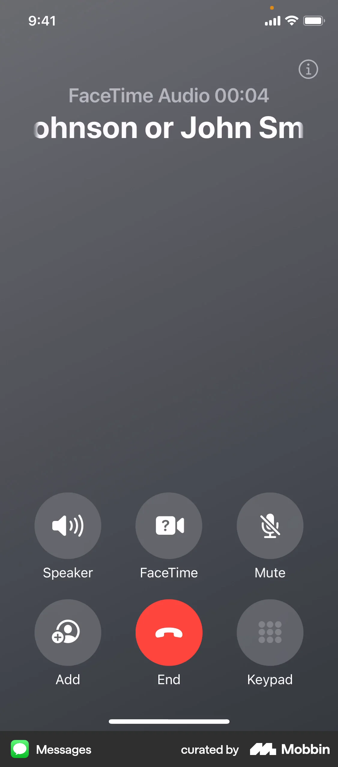 Messages iOS Call screen