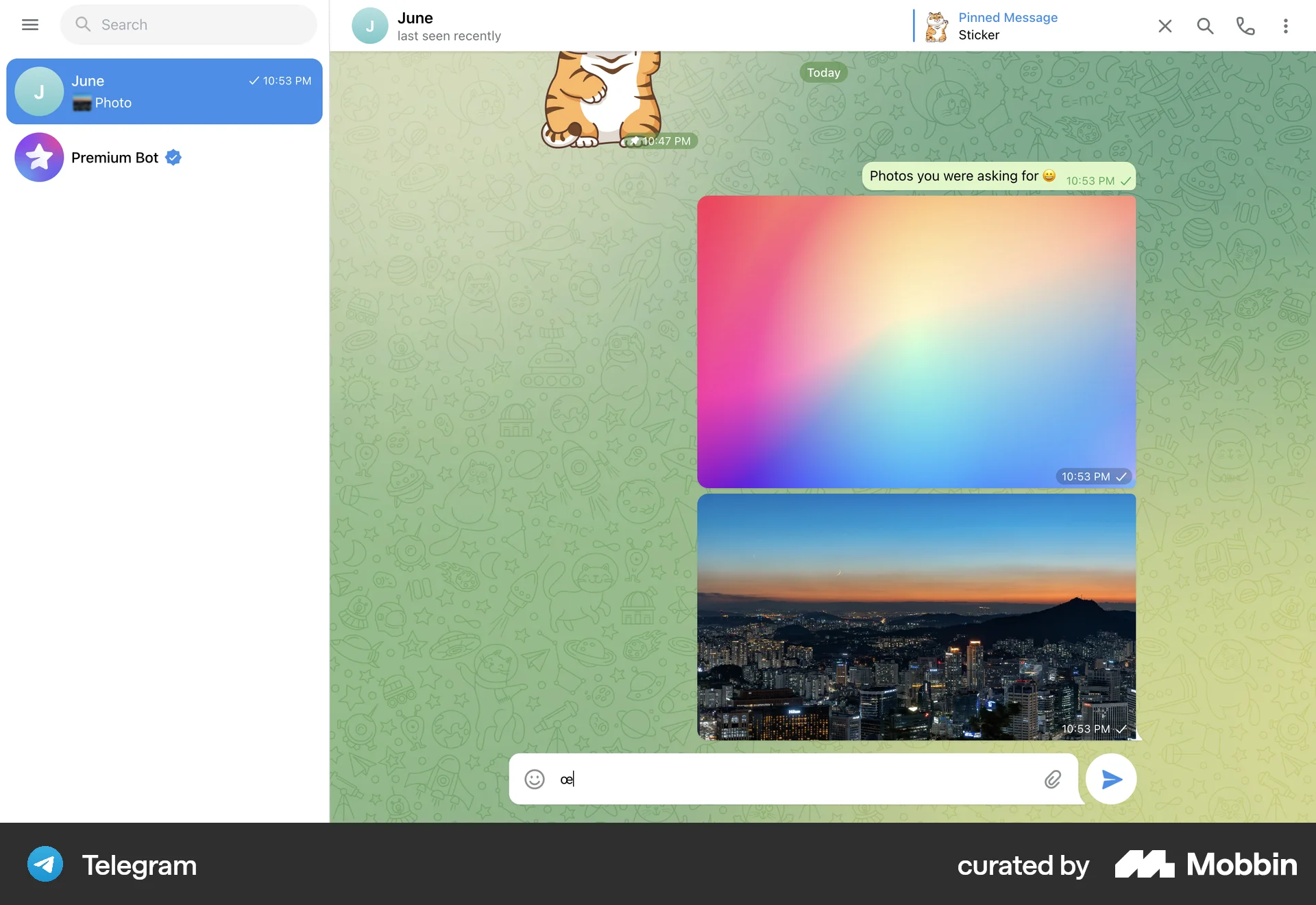 Telegram Web Communication App screen