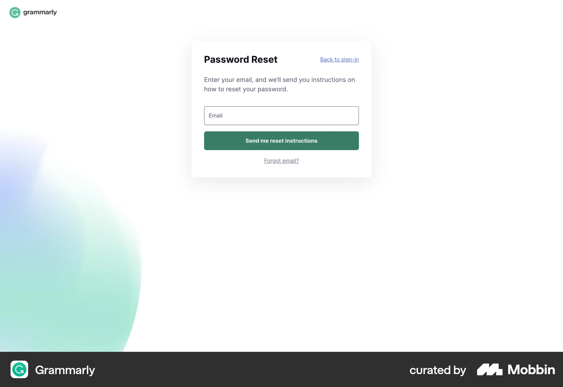 Grammarly Web Forgot Password screen