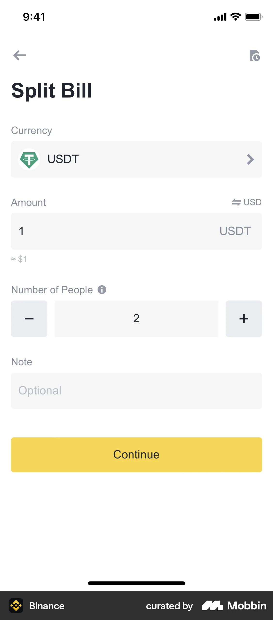 Binance iOS screen containing Stepper UI element