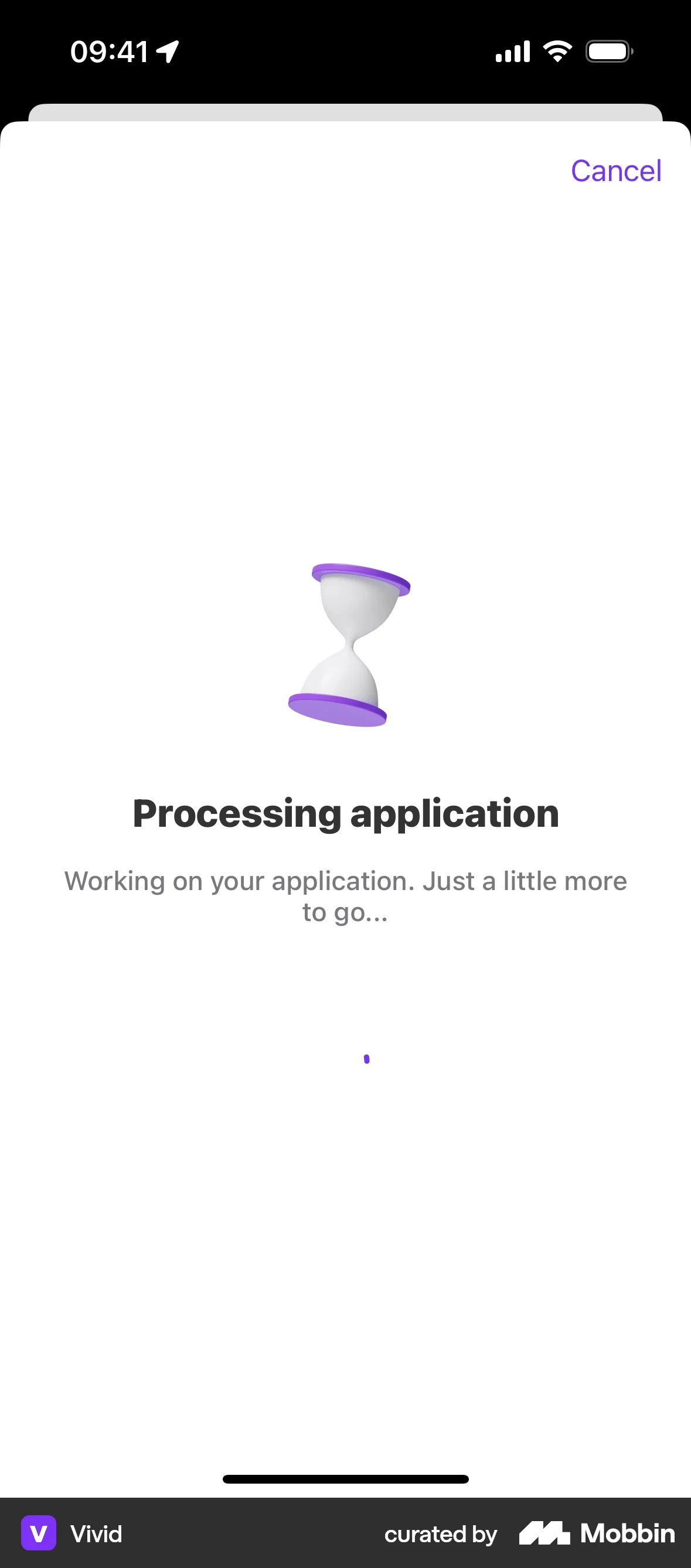 Vivid iOS screen containing Loading Indicator UI element