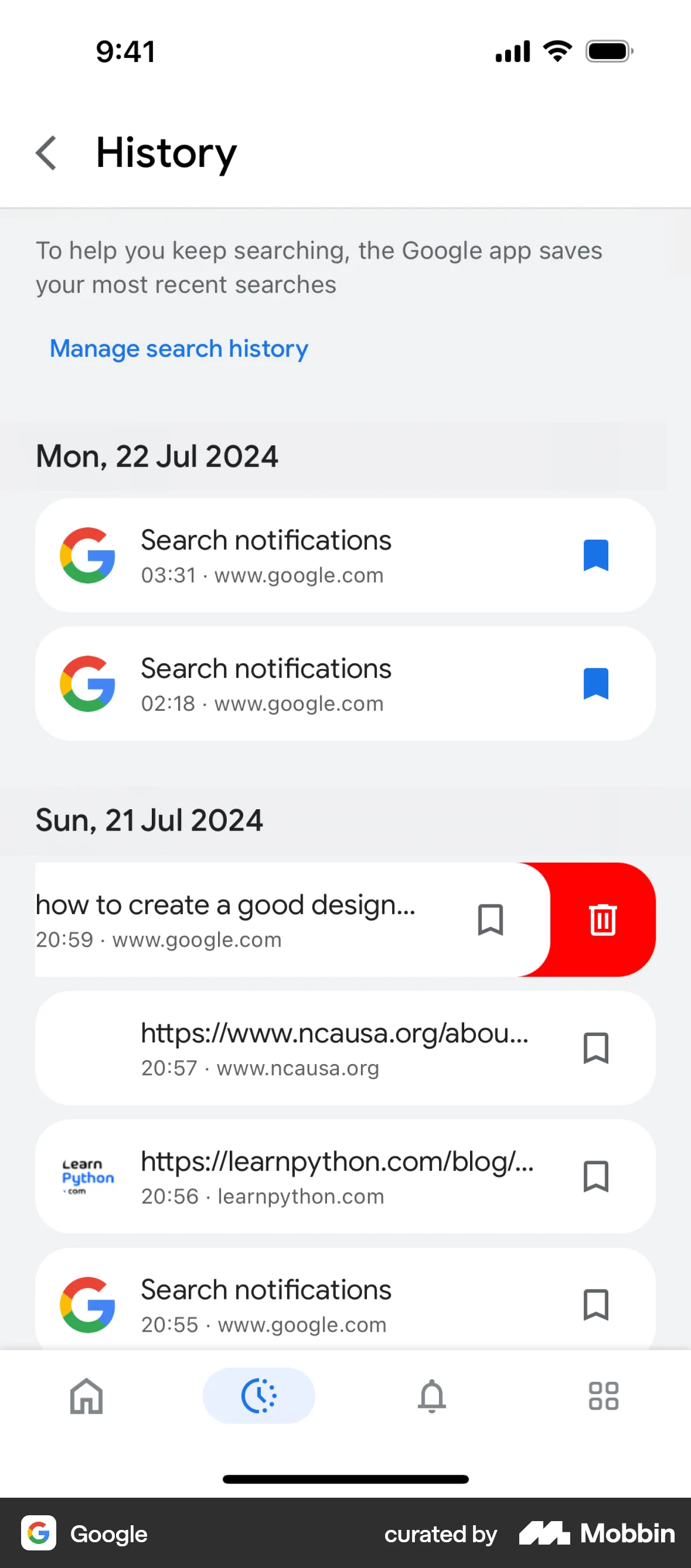 Google iOS Delete screen