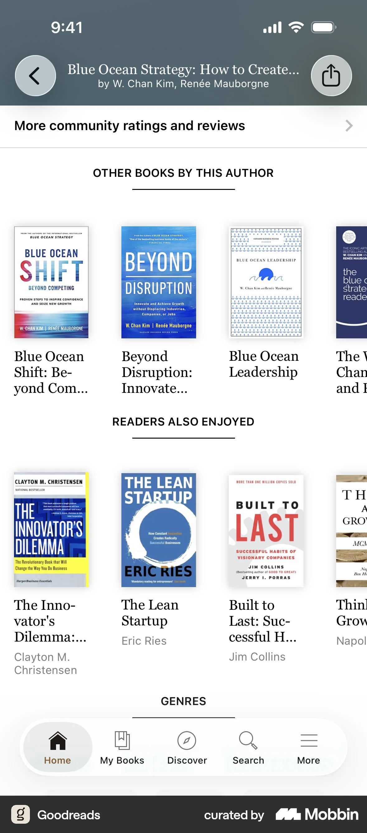 Goodreads iOS screen containing Carousel UI element