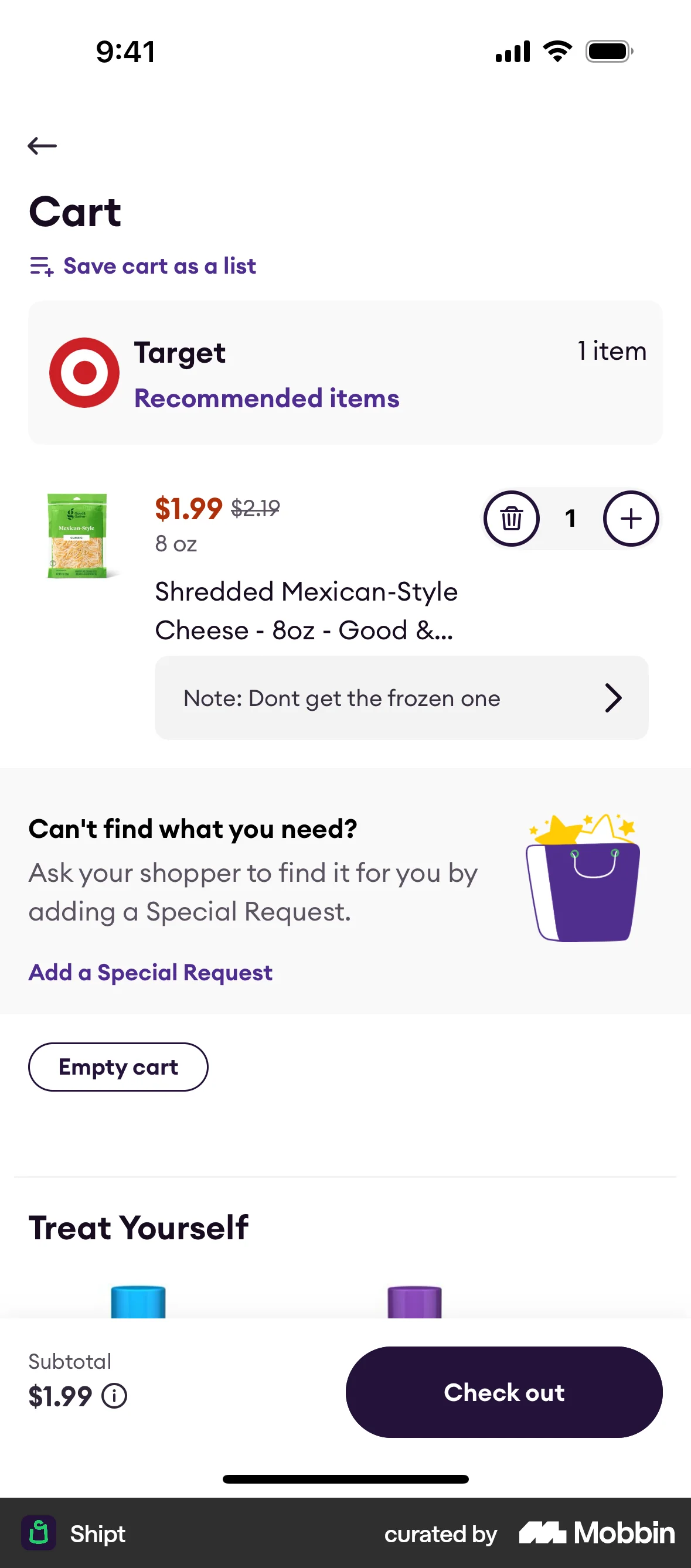 Shipt iOS Mobile Shopping Cart screen
