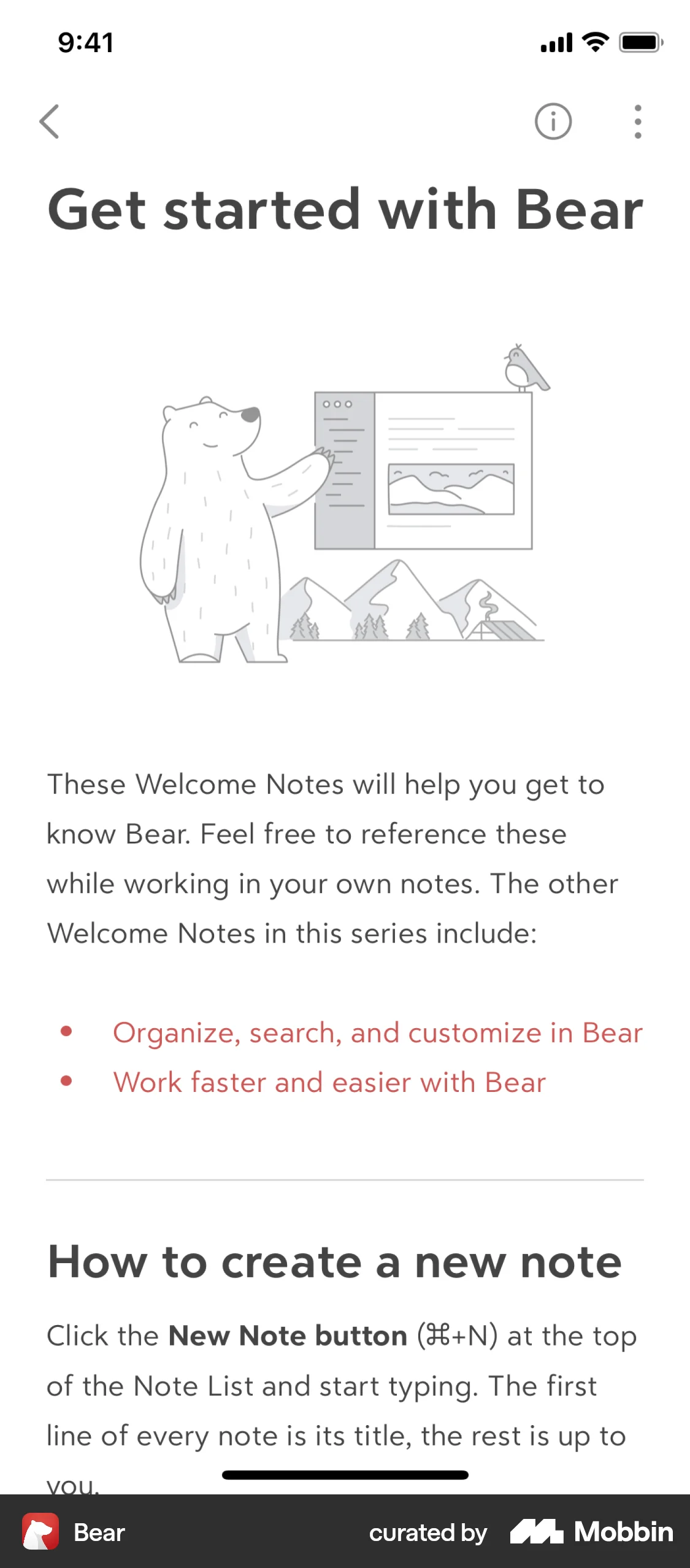 Bear iOS Note Detail screen