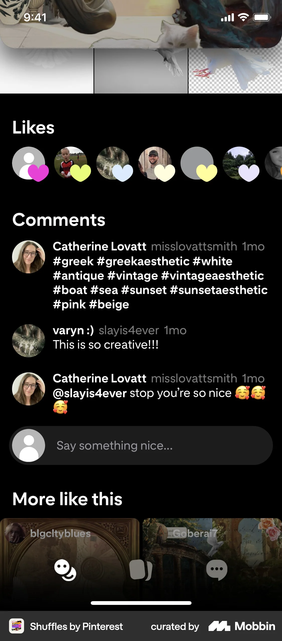 Shuffles by Pinterest iOS Post Detail screen