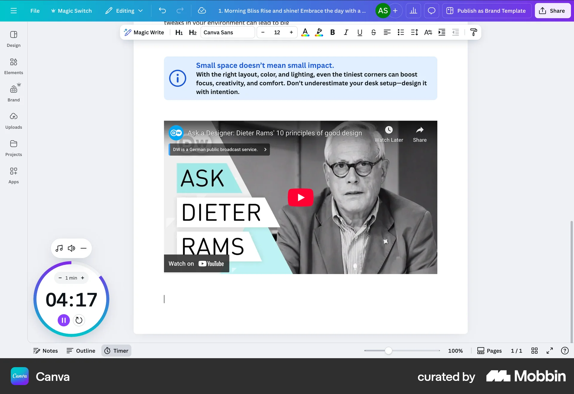 Canva Web Timer & Clock screen