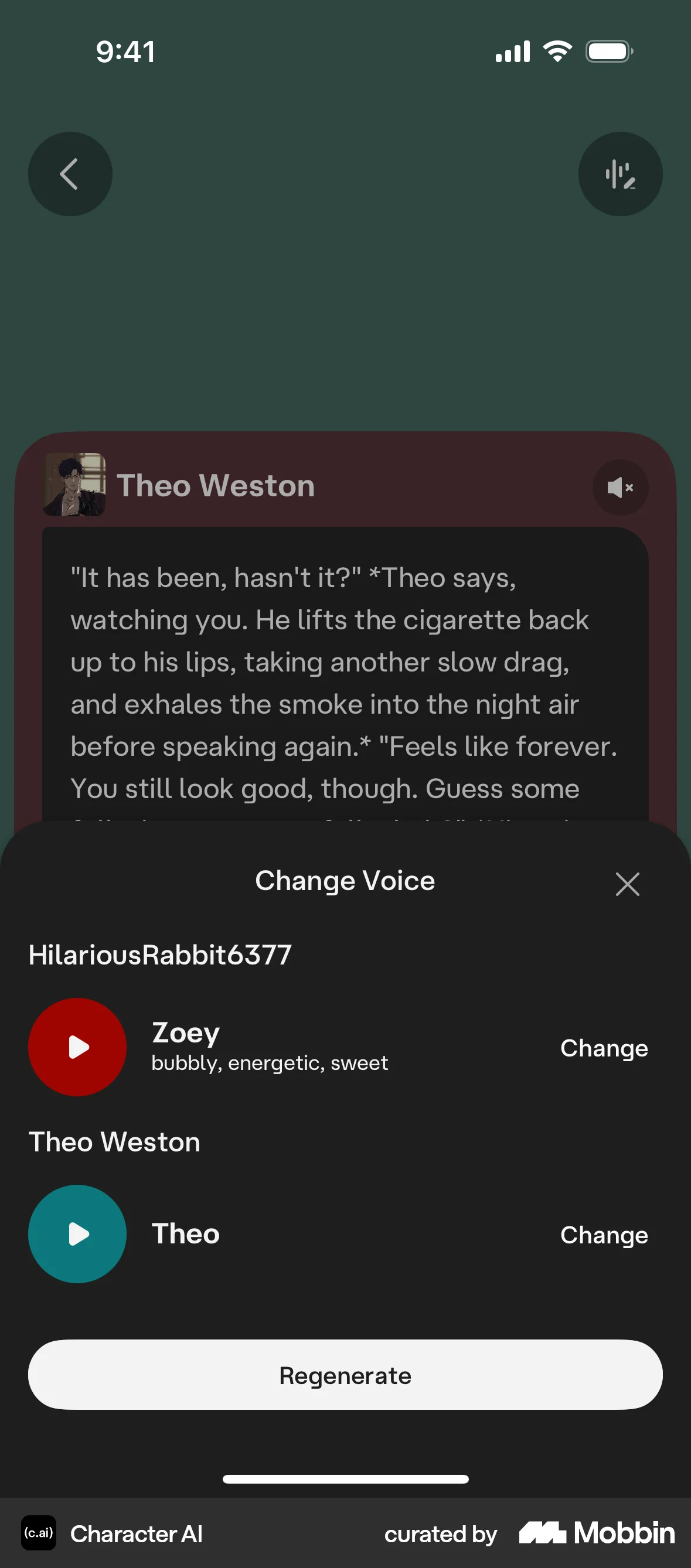 Character AI iOS Voice UI screen