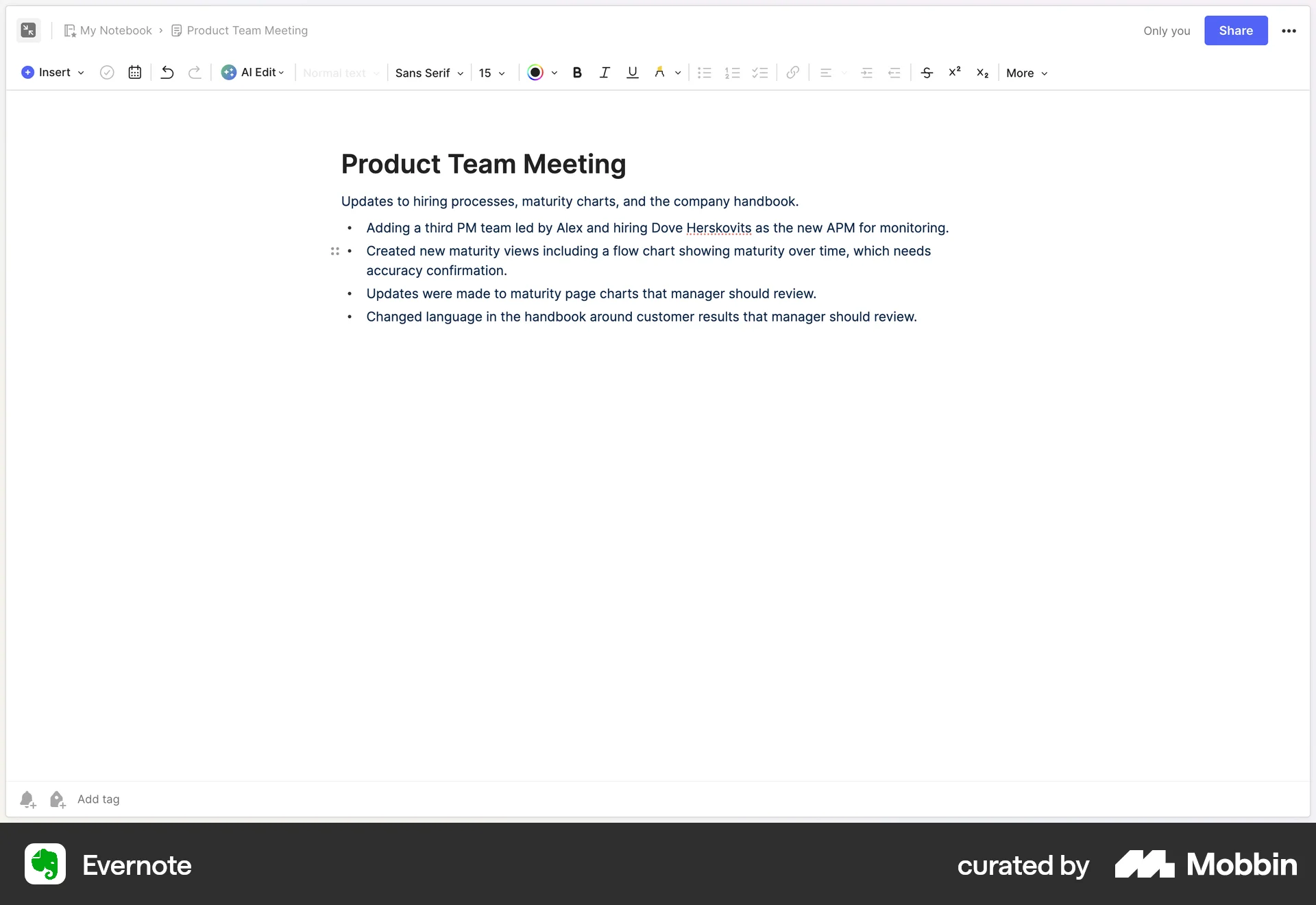 Evernote Web Note Detail screen