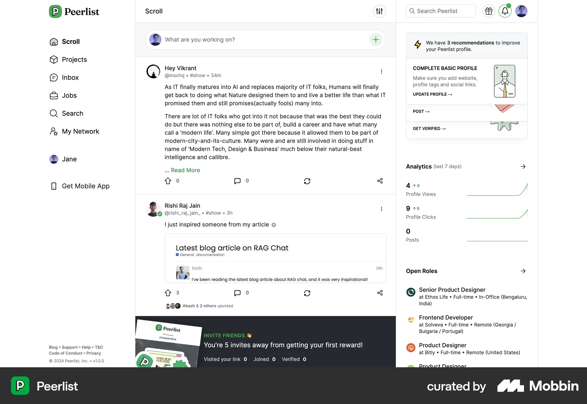 Peerlist Web Social Feed screen