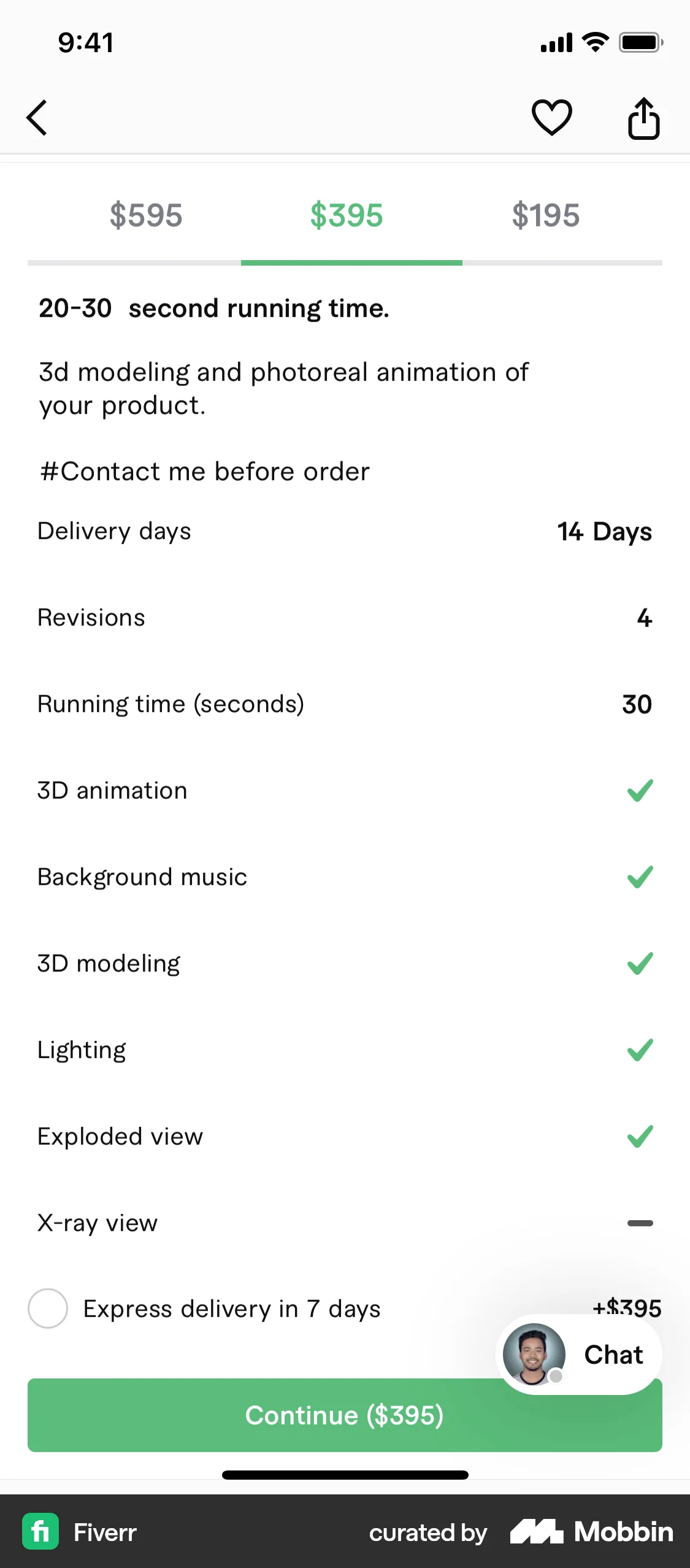 Fiverr iOS Product Detail screen