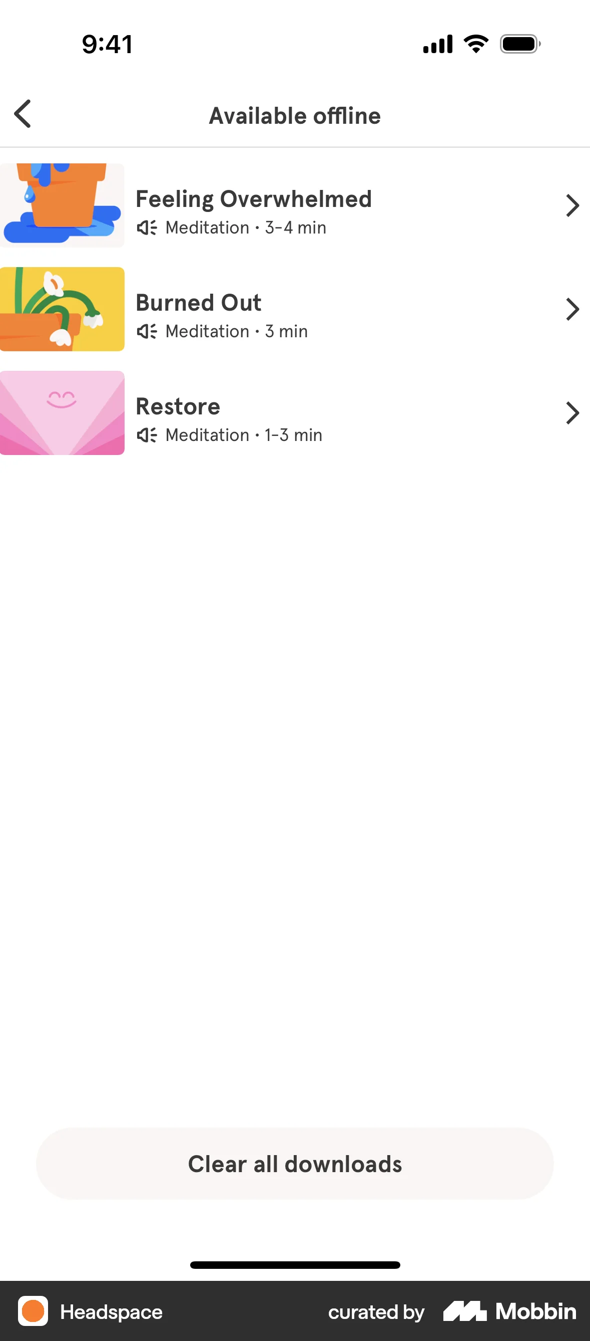 Headspace iOS Downloads & Available Offline screen