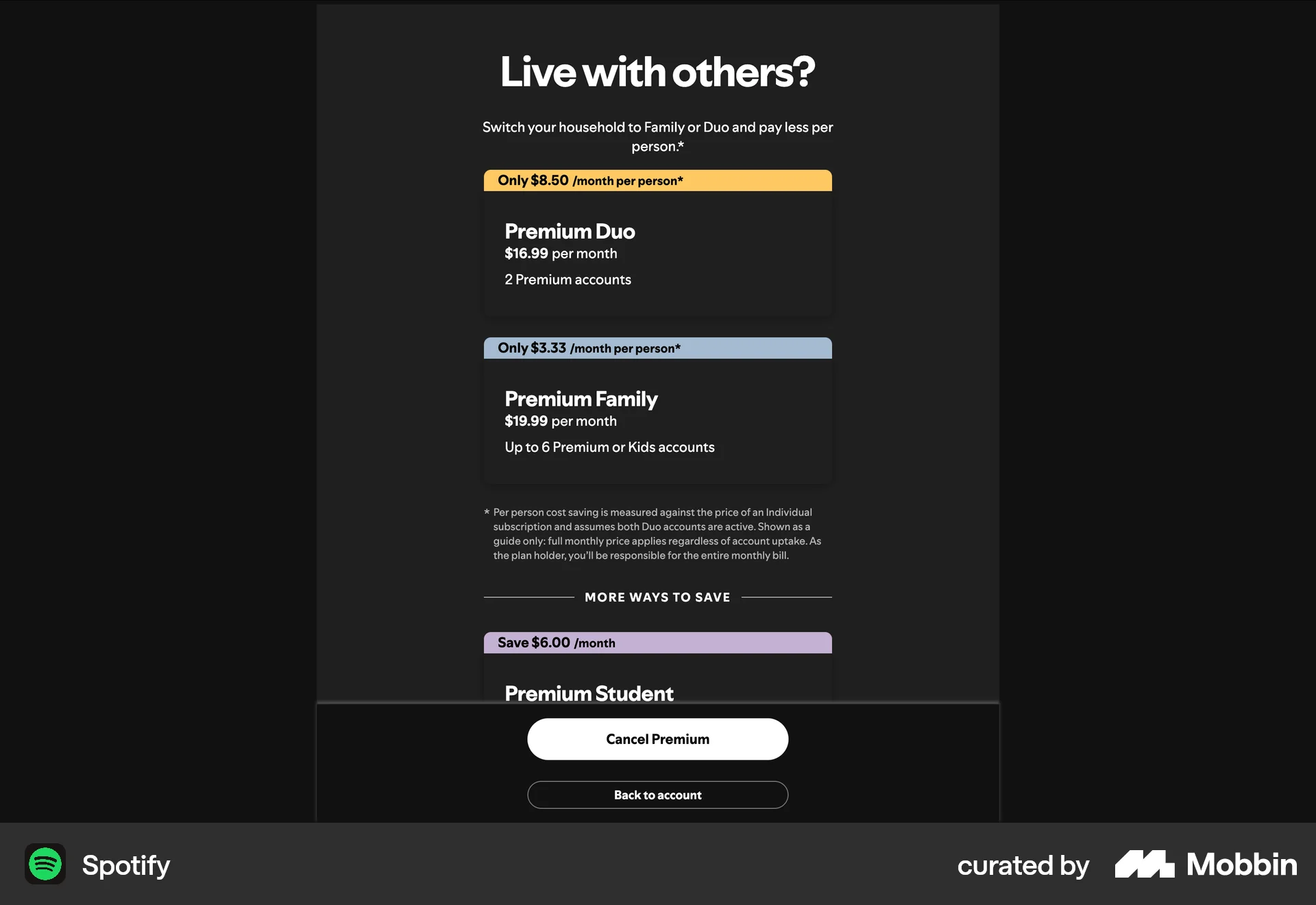 Spotify Web Subscription & Paywall screen