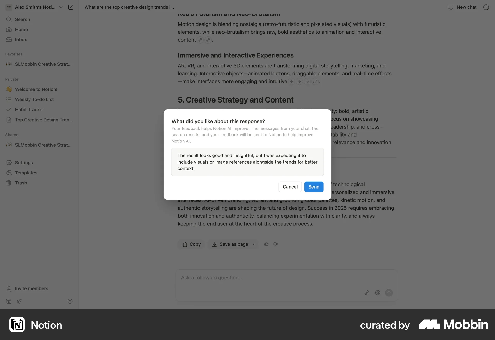 Notion Web Feedback screen