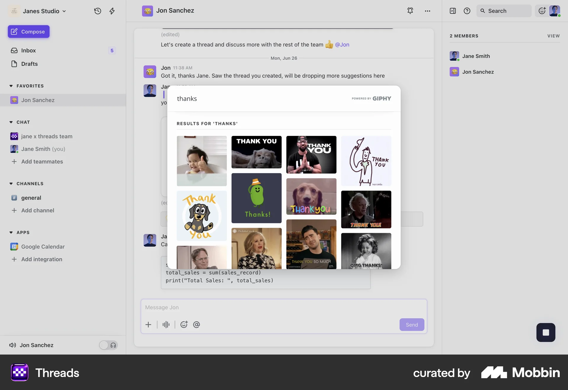 Threads Web screen containing Gallery UI element
