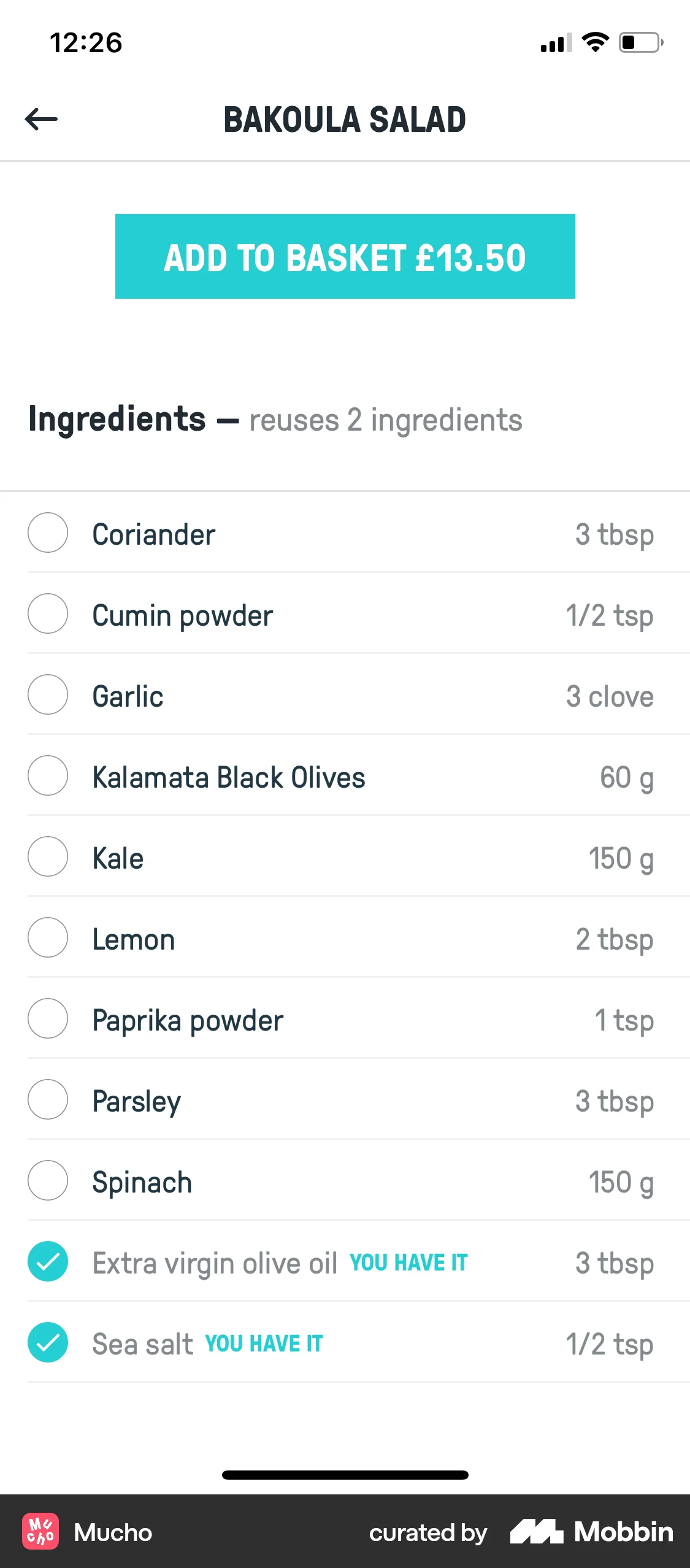Mucho iOS Recipe Detail screen